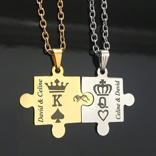 King Queen Crown Jigsaw Puzzle Couples Jewelry Set