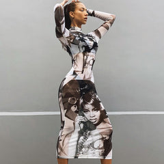 Hawthaw Women Mesh See Through Party Club Bodycon Streetwear Black Long Dress  Summer Clothes Wholesale Items For Business