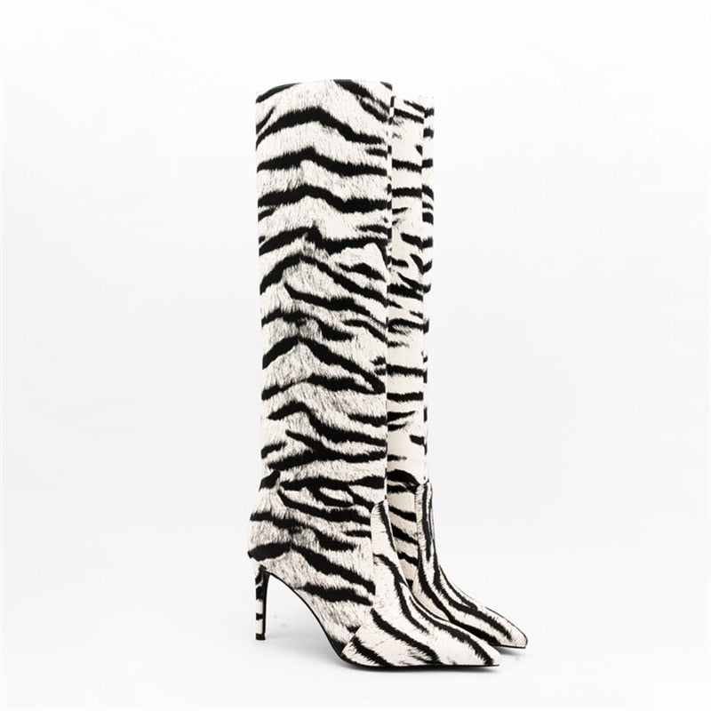 Tiger Print Boots 9cm High Heels