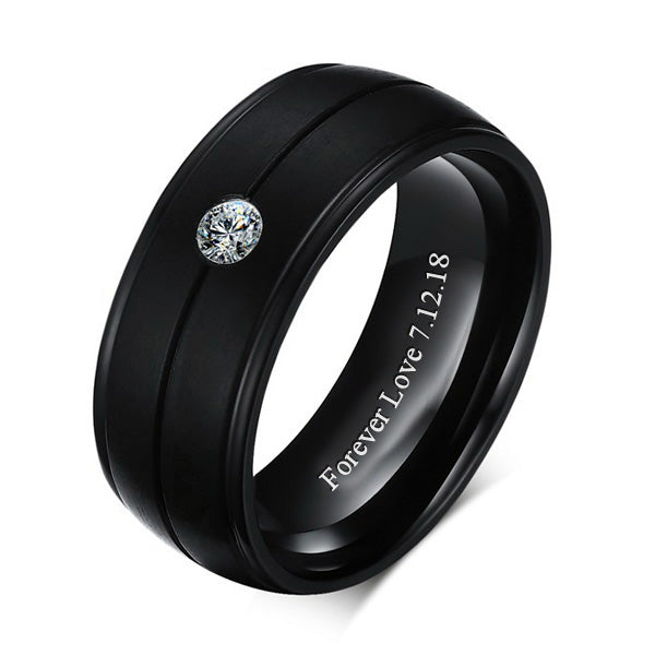 Black Ring Band for Men with Custom Names - Titanium - 8mm