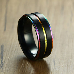 Engraved Matte Men Ring Black Titanium