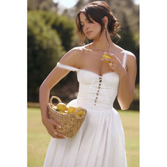 White lace suspender slim midi dress