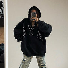 Women's American Style Retro Hooded Fleece Embroidered Sweatshirt