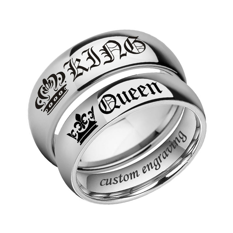 Personalized King & Queen Promise Rings for Couples - Engravable Titanium Set
