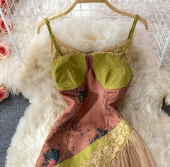 French Retro Mesh Patchwork  Dress