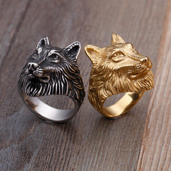 Custom Engraved Wolf Head Mens Ring Gift