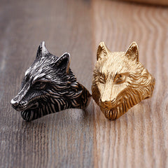 Custom Engraved Wolf Head Mens Ring Gift