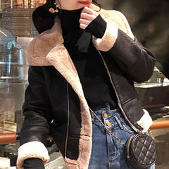 velvet thick PU leather motorcycle suit sheepskin