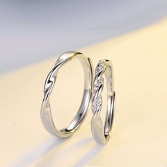 Engraved Couple Engagement Mobius Rings Set for two