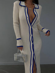 Knit Button Down Bodycon Sweater Dress Long Sleeve