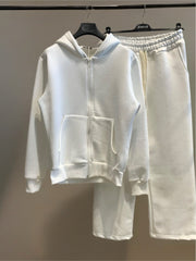 Completo tuta hoodie full zip fondo largo uomo panna