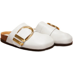 Slippers vera pelle sabot ciabatta donna con fibia