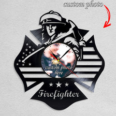 Personalized Firefighter Wall Clock â€?Custom LP Record Design, Silent Quartz Movement