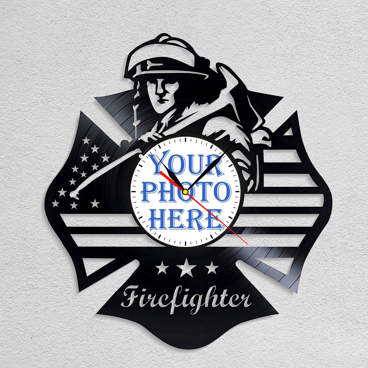 Personalized Firefighter Wall Clock â€?Custom LP Record Design, Silent Quartz Movement