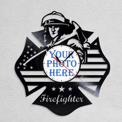 Personalized Firefighter Wall Clock â€?Custom LP Record Design, Silent Quartz Movement