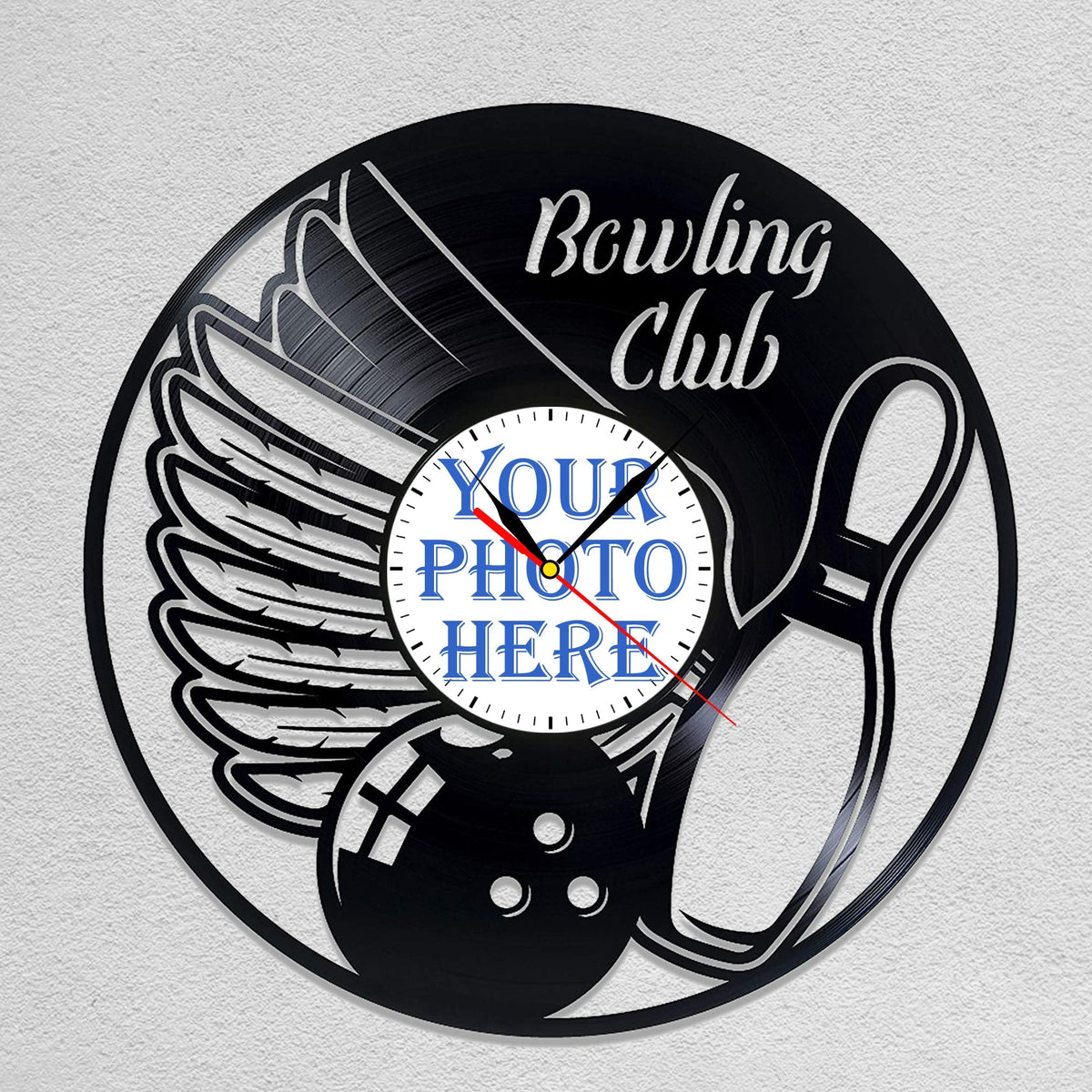 Personalized Bowling Club Wall Clock â€?Custom LP Record Design, Silent Quartz Movement