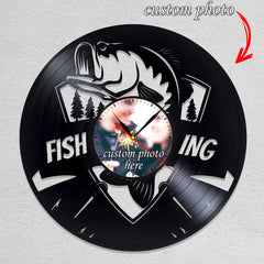 Personalized Fishing Wall Clock â€?Custom LP Record Design, Silent Quartz Movement