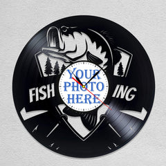 Personalized Fishing Wall Clock â€?Custom LP Record Design, Silent Quartz Movement