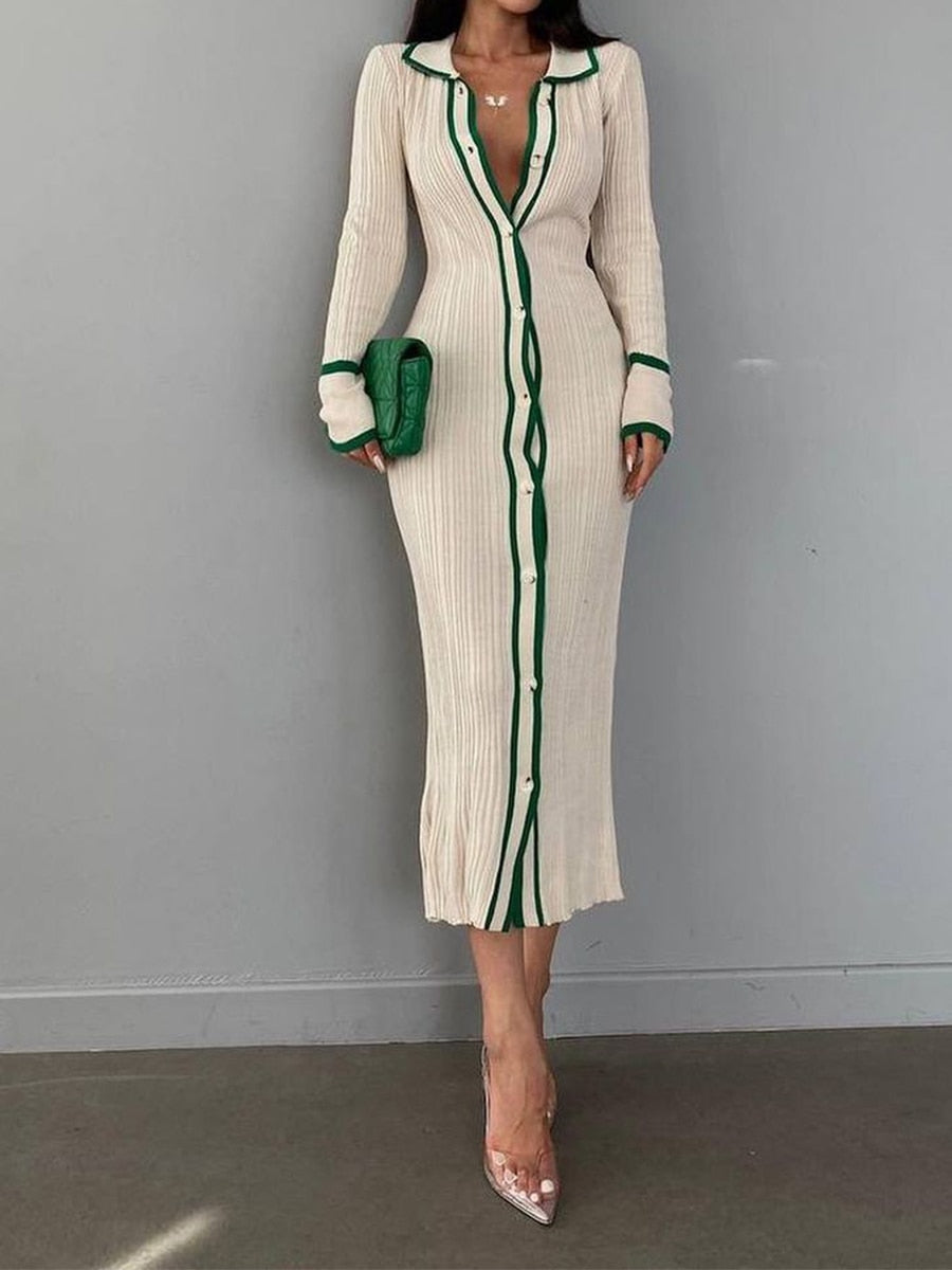 Knit Button Down Bodycon Sweater Dress Long Sleeve