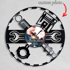 Personalized Mechanic Tools Wall Clock â€?Custom LP Record Design, Silent Quartz Movement