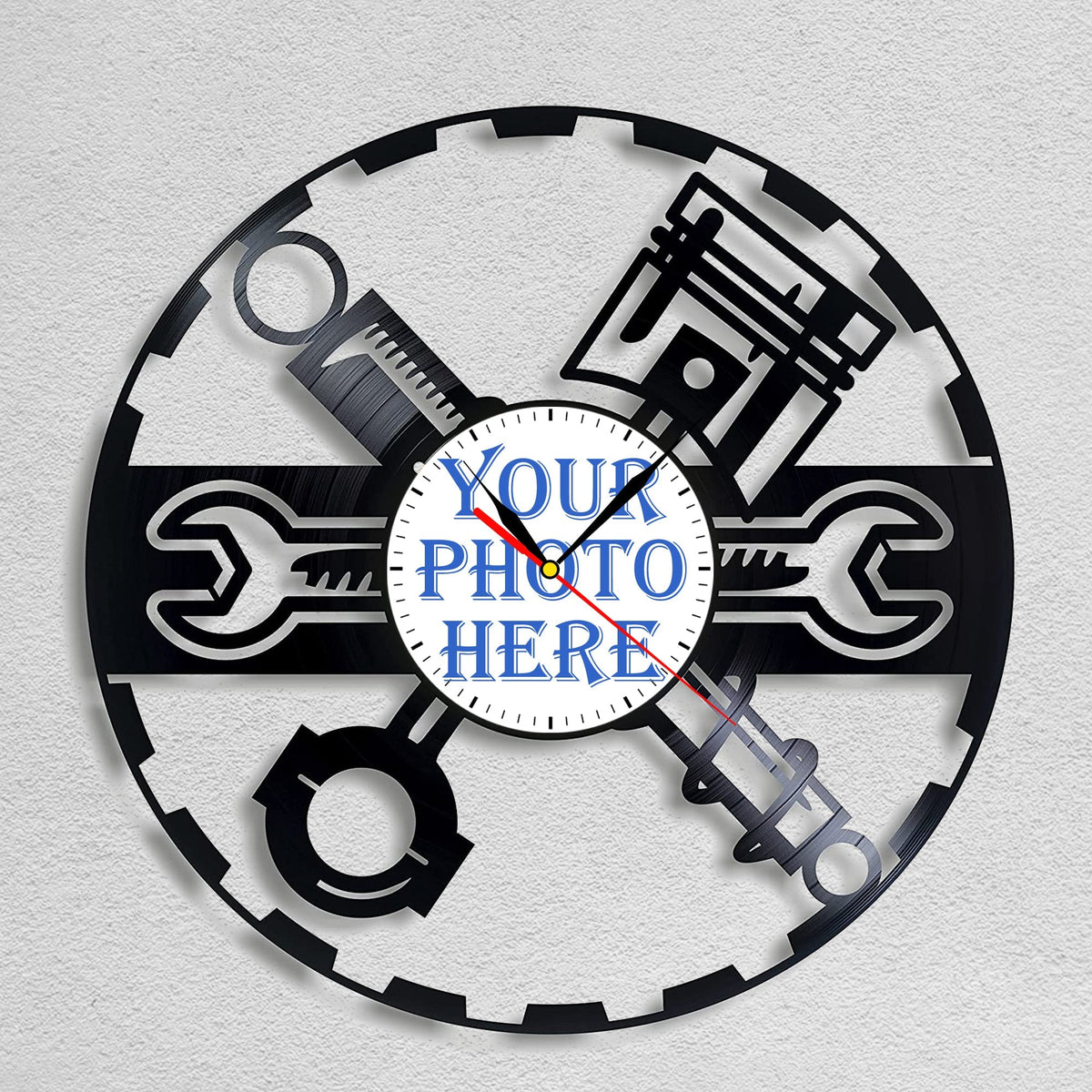 Personalized Mechanic Tools Wall Clock â€?Custom LP Record Design, Silent Quartz Movement