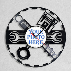 Personalized Mechanic Tools Wall Clock â€?Custom LP Record Design, Silent Quartz Movement