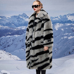 Women's fur coat new fashion zebra print imitation fox fur coat