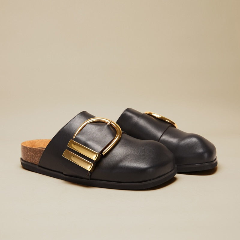 Slippers vera pelle sabot ciabatta donna con fibia