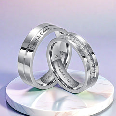 Custom Name Titanium Matching Wedding Bands Set 6mm