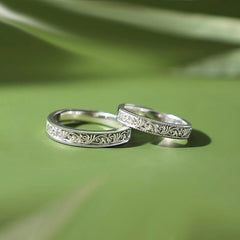 Vintage Floral Promise Rings - White Gold Engravable Set