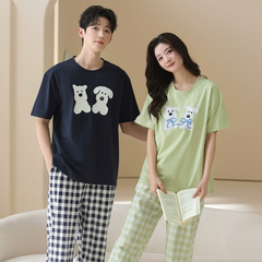 Cute Dog Graphic & Checkered Couple Lounge Set