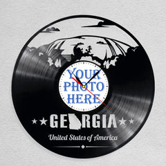 Personalized Georgia USA State Wall Clock â€?Custom LP Record Design, Silent Quartz Movement