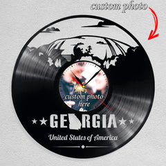 Personalized Georgia USA State Wall Clock â€?Custom LP Record Design, Silent Quartz Movement