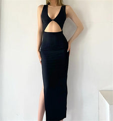 Slim Backless Hollow Out Sleeveless Maxi Dress