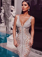 Slip Dress with Silver Sequins, Ruffles