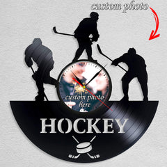 Personalized Hockey LP Record Wall Clock â€?Custom Photo & Name, Silent Quartz