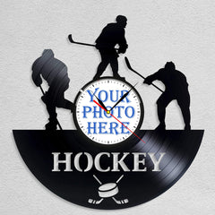 Personalized Hockey LP Record Wall Clock â€?Custom Photo & Name, Silent Quartz