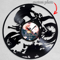 Personalized Motorcycle Racing LP Record Wall Clock â€?Custom Photo & Name, Silent Quartz
