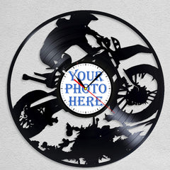 Personalized Motorcycle Racing LP Record Wall Clock â€?Custom Photo & Name, Silent Quartz