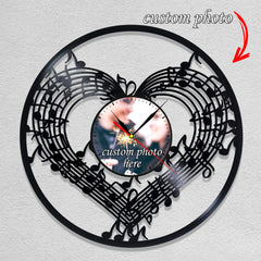 Personalized Music Notes LP Record Wall Clock â€?Custom Photo & Name, Silent Quartz