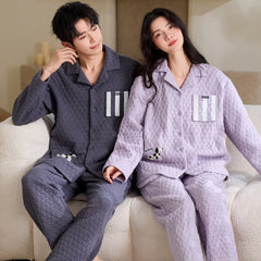 Matching Couple Pajamas Set â€?Quilted Air Cotton with Animal Embroidery