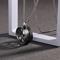 Car Rim Necklace Engravable Gift - Stainless Steel Box Chain for Mechanics