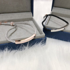 Custom Engraved Promise Bracelets Set for Couples - Sterling Silver with Waterproof Rope