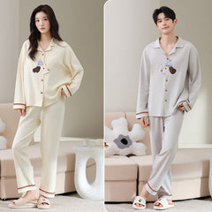 Matching Couple Pajamas Set â€?Cute Puppy Patch, Soft & Stretchy