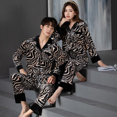 Bold Fashionable Couple Pajamas â€?Flannel Zebra Print Luxury Sleepwear Set by