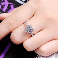 Engraved 0.6ct Heart Shaped Simulated Diamond Ring - Personalized 18K White Gold Plated Sterling Silver