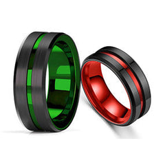 Mens Tungsten Wedding Band - Rugged Two-Tone Engraved Marriage Ring