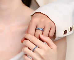 Engravable Ocean Theme Promise Rings Set for Couples