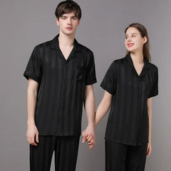 Elegant Tonal Stripe Satin Couple Pajamas