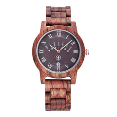 Mens Engraved Wood Watch Elegant Roman Numbers